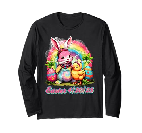 Happy 420 Easter Bunny Smoking Weed Funny Men Women Long Sleeve T-Shirt