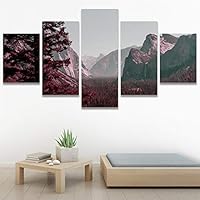 SIGNWIN 5 Panel Canvas Wall Art Modern Art Expressive Farmhouse/Country Landscape Mountain Top Multicolor Photography for Home Decorations Ready to Hang - 60
