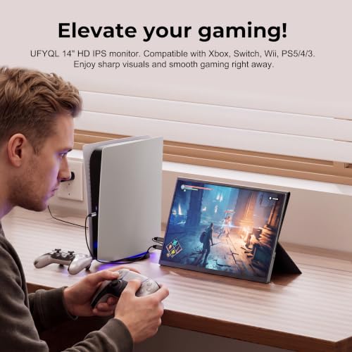 Image of UFYQL Portable Monitor 14 inch FHD1920x1200P Ultra-Slim Travel Display, 103% sRGB IPS Screen, with USB-C /HDMI Port for Laptop /PC /Mac /Phone /Xbox /PS4 /Switch - Built-in Speakers & Protective Cove