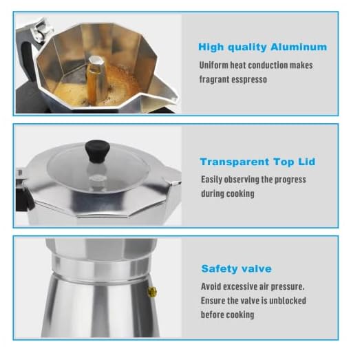 ACTIV CUISINE Espressokocher 14 Tassen aus Aluminium, Espressokanne Espresso Mokka Maker Mokkakanne italienische Kaffeekocher mit transparenter Deckel, nicht für Induktion, 700 ml – Bild 6