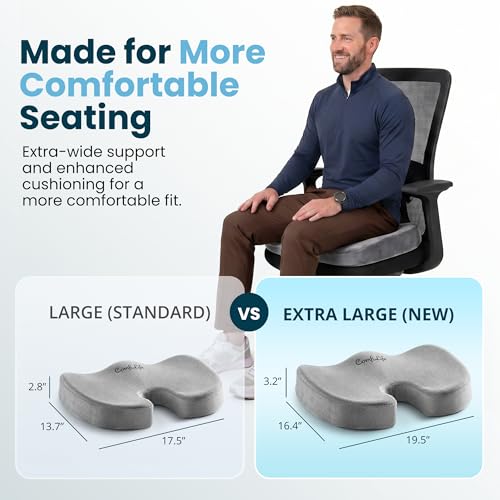 Image of ComfiLife Extra Large Gel & Memory Foam Seat Cushion - Doctor Recommended Office Chair Cushion, Car Seat Cushion - Back & Sciatica Pain Relief - Wide Seat Cushion for Big & Tall (Gray)