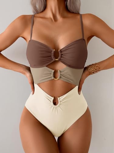 Image of Eomenie Womens Cutout One Piece Swimsuit with Ring Linked Sexy Monokini Bathing Suit for Beach Vacation