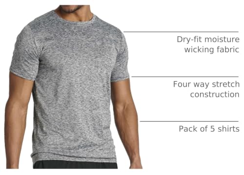 Image of Real Essentials 5 Pack: Men's Dry-Fit Short Sleeve Crew Neck T Shirts Fitness Running Gym Workout Cool Exercise Athletic Tee