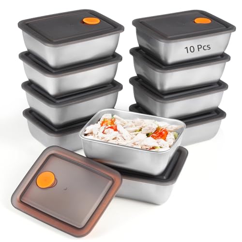 Juego de 10 recipientes de acero inoxidable 316 a prueba de fugas, cajas Bento de 20 onzas con tapas, aptos para microondas y congelador