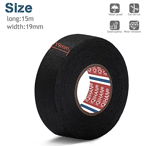 Gewebeband - 2 Rollen klebeband für Kfz Motorrad Auto Kabelbaum Filzband Reparatur Geräuschdämpfung Kabelweben Band - 19 mm x 15 m Hitzebeständiges Isolierband für Auto Kabel Befestigt Schwarz