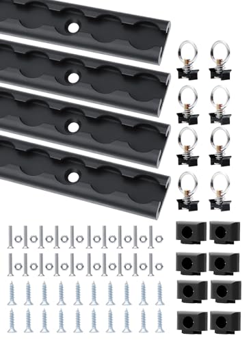 Aluminum L Track Rail 4FT 4 Pack Heavy Duty L Track Single Slot Rail with O-Ring Tie Downs & Mounting Screws Universal L-Track Tie Down System for Trailer Van Truck & RV