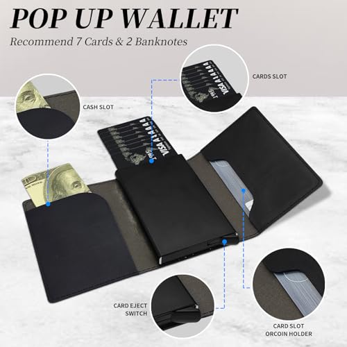 Credit Card Holder Aluminum Auto Pop Up Wallet, Slim Minimalist Credit Card Holder For Men and Women, Leather Card Case Front Pocket Trifold Wallet RFID Blocking Wallets,Cute Frog and Mushroom-1370 6