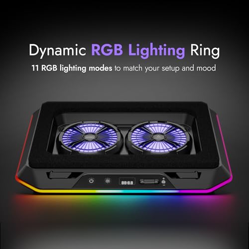 Image of Kreo Arctik Pro Laptop Cooler Pad Dual 125mm Fans, 3000 RPM, 7-Way Adjustable Cooling Pad with RGB Lighting, USB-C Powered, Built-in USB Hub (Arctik Pro)