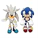 APcjerp N-X Blue Silver Sonic Plush Set Super Sonic The Hedgehog en Peluche Sonic Tails Knuckles Poupées Porte-clés en Argent 32cm et Bleu Hslywan