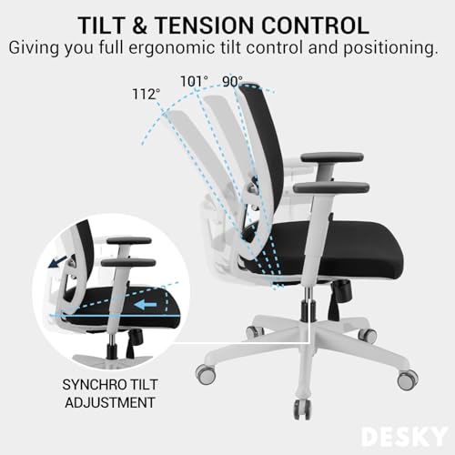 Image of Desky Luminous Ergonomic Mesh Office Chair, High Back Desk Chair with Adjustable Headrest, Lumbar Support, 3D Armrests, Tilt Recline & Swivel Base, Breathable Task Chair for Home or Office (Black)