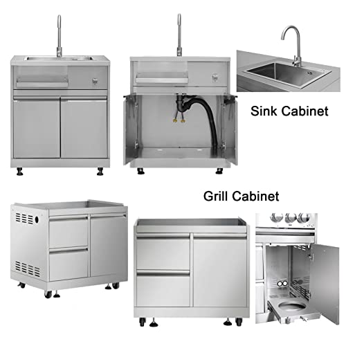 Sinda 6 Piece Modular Outdoor Kitchen Suit In Stainless Steel, W/Pizza Oven, 4 Burner Natural Gas Grill, Bbq Grill Cabinet, 24" Wine Cooler, Fridge Cabinet, Sink Cabinet (With Natural Gas Kit) #TOP4