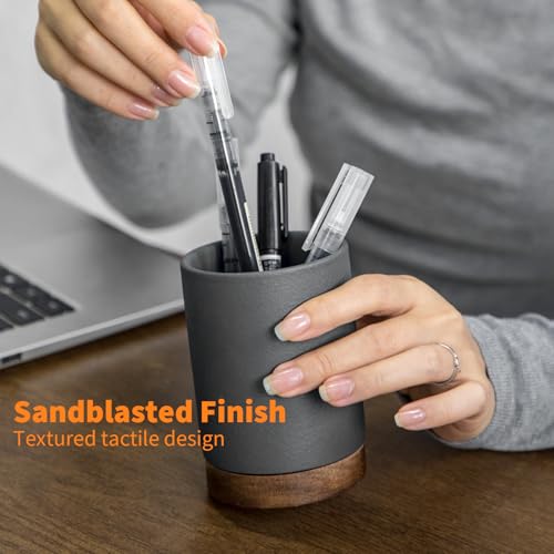 Image of Ceramic Pen Holder for Desk, Pencil Organizer & Makeup Brush Holder, Office Decor and Desk Accessories, Perfect Office Organization, Teacher Supplies (Dark Grey, Set of 1)