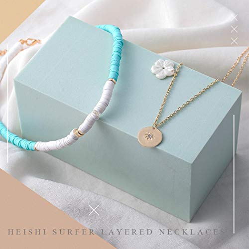 White-Heishi-Surfer-Choker-Layered-Necklace-Summer-Flower-Gold-Helios-Pendant-Pretty-Stylish-Floral-Chain-Jewelry-for-Prom-Party-Dating-Gifts-for-Women-and-Girls - DumpADate.com