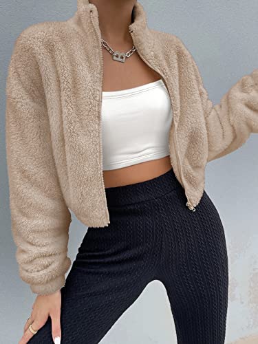 SOLY HUX Women's 2024 Casual Faux Fur Sherpa Jacket Zip Up Drop Shoulder Fuzzy Coat Cropped Winter Spring Outwear Jacket4
