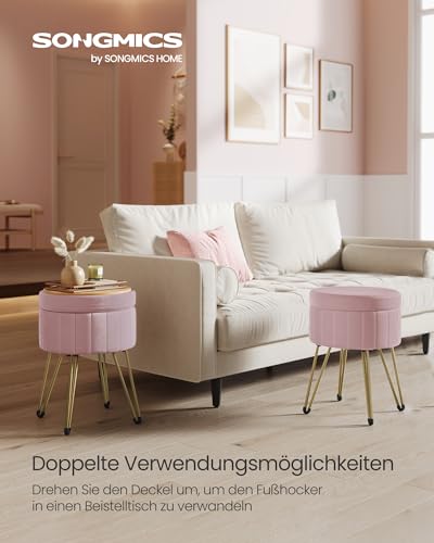 SONGMICS Runder Sitzhocker, mit Stauraum, Samt, 39 cm d, 44,4 cm H – Ansicht 2