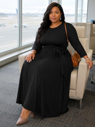 Image of PinkPatty Women's Plus Size V Neck 3 /4 Sleeve Boho Maxi Dress with Pockets