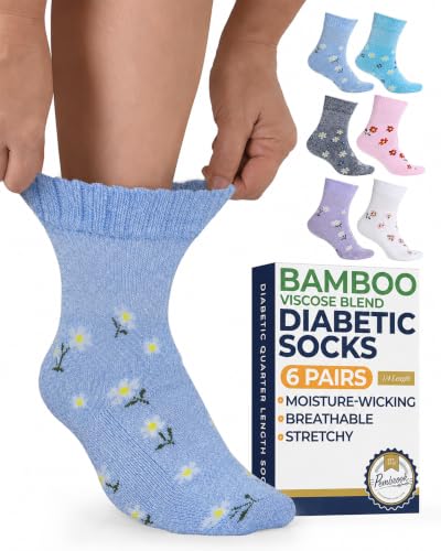 Image of Pembrook Bamboo Viscose Diabetic Socks for Women & Men - 6 Pairs Ankle Socks for Swollen Feet | Neuropathy Socks