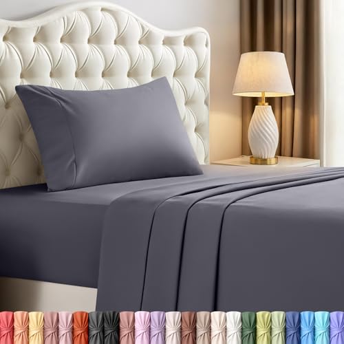 Image of Utopia Bedding Twin Sheet Set - 3 Piece Bed Sheets for Twin Size Bed, Soft and Breathable Microfiber, Includes 1 Fitted Sheet, 1 Flat Sheet and 1 Pillowcase (Grey)
