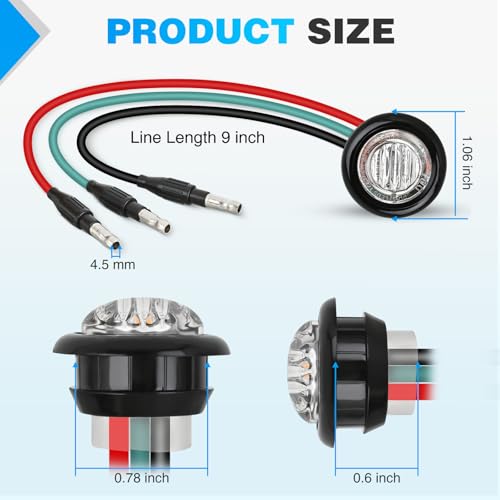 Image of Nilight 3 /4 Inch Dual Color Marker Light Red Brake Green Clearance Lights | 10PCS Auxiliary Side Lamp w /3 Pin Plug IP68 Waterproof Fits Trailers Trucks Campers RVs ATVs UTVs