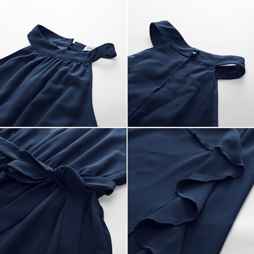 Grace Karin Women'S Summer Halter Neck Sleeveless Flowy A Line Maxi Dress With Belt Navy M thumb #7