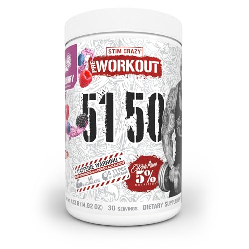 Image of 5% Nutrition Rich Piana 5150 High Stim Pre-Workout Powder | Extreme Energy, Focus, Pumps & Endurance | 400 mg Caffeine, Citrulline, Beta Alanine, N-Acetyl L-Tyrosine | 30 Srvgs (Wildberry) | Extreme Energy, Focus, Pumps, Endurance | 400mg Caffeine, Citrulline, Beta Alanine, N-Acetyl L-Tyrosine, Alpha GPC, Huperzine