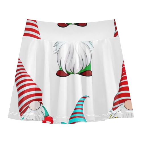 Cute Christmas Gnomes White Girls Skorts Athletic Shorts Tennis Skirts Kids Neon Pleated Skort 3t