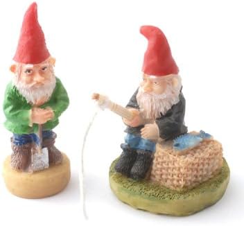 Miniature Set of 2 Fairy Garden Gnomes one is Fishing one is Digging
