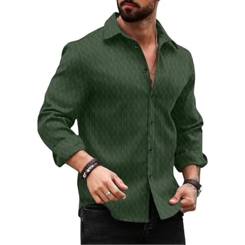 Image of DEELMO Men's Regular Fit Button Down Dress Shirts Textured Long Sleeve Casual Hawaiian Shirt