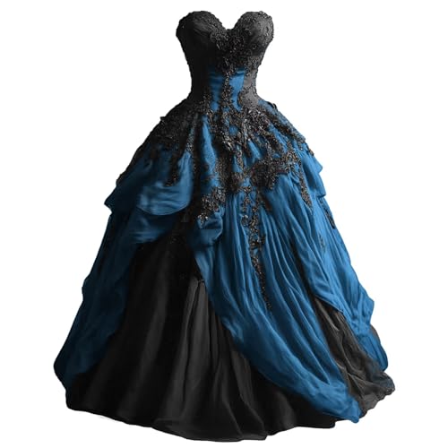 Mouccy Gothic Black Lace Wedding Dresses for Bride Vintage Strapless Bridal Gown A-line Tulle Party Prom Dress for Women4