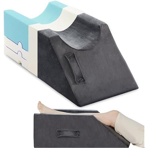 Kingfun Adjustable Leg Elevation Pillow with Dual Handles, Support Orthopedic Leg Pillow with Memory Foam, Bed Wedge Pillows for After Surgery, Ankle, Knee Injury, Foot Rest, Swelling Cover