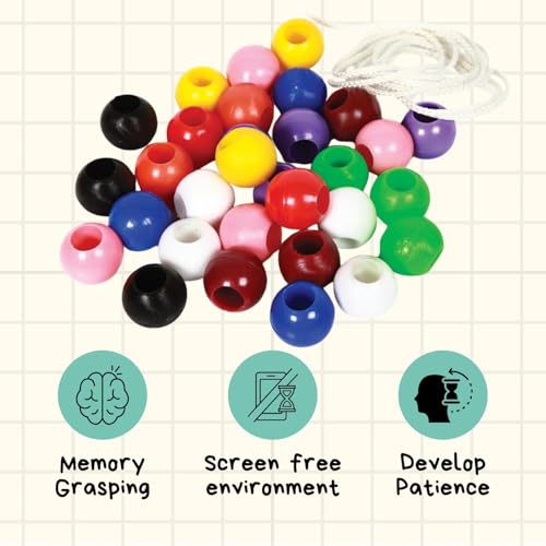 Image of Plastic Beads Threading Toy for Kids | Multicolor Lacing Beads Set with String | BPA Free Educational Toy for Fine Motor Skills & Hand-Eye Coordination | Multicolor