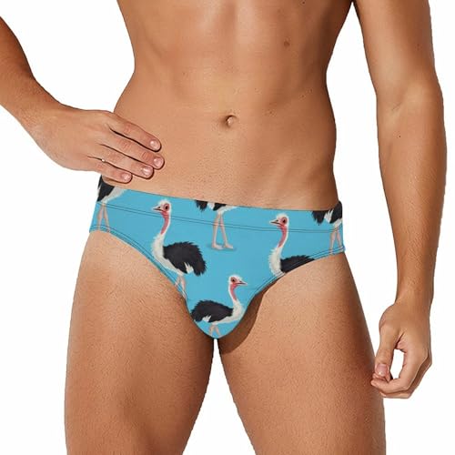 Ostrich Bird Print Mens Swim Briefs Bikini Swimwear Print Beach Shorts Sexy Swimsuit 2XL
