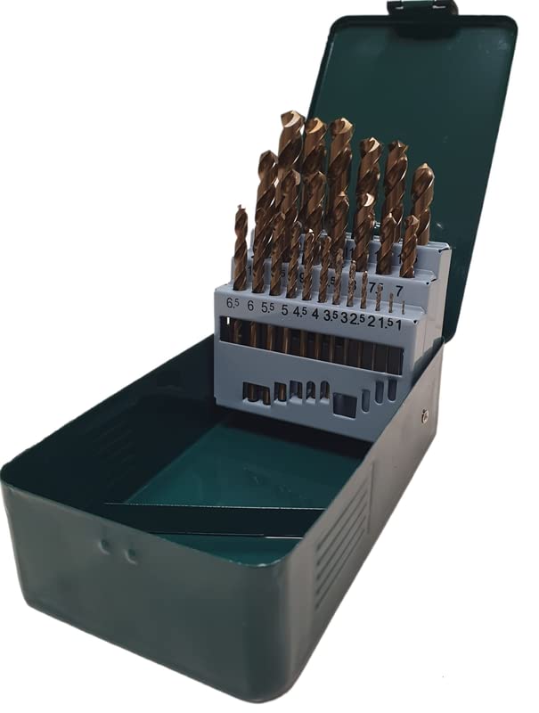 PROFFI Juego de Brocas - 1.0-13.0 mm 25 Unidades Brocas de Cobalto Profesionales para Acero Endurecido – M35 HSSCo 5% RTi de Alta Resistencia – Brocas para Metal