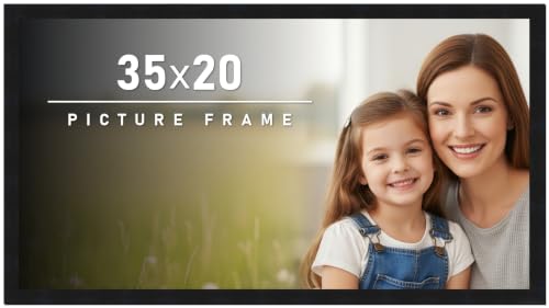 35x20 Frame Black Picture Frame - Complete Modern Photo Frame Includes UV Acrylic Shatter Guard Front, Acid Free Foam Backing Board, Hanging Hardware Wood Wall Frames for Family Photos - no Mat
