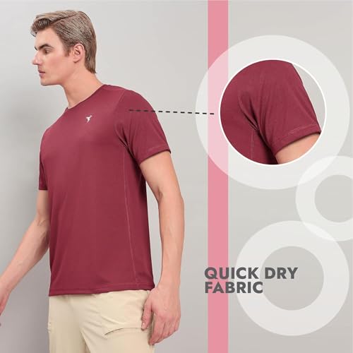 Image of TECHNOSPORT Men's Slim Fit Polyester Activewear Sports T-Shirt with Moisture-Wicking Comfort for Workout, Running & Gym