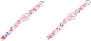 2 peças Adorável Relógio Infantil Decorativo Moderno Adorável Ornamento Moda Rosa Menina D Bonito Crianças Pulso Crianças Borboletas Criança Desenhos Animados, rosa, 21X3CM, centímetro