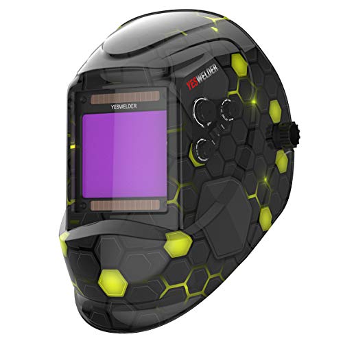 YESWELDER Large Viewing 3.94"X3.66" True Color Solar Power Auto Darkening Welding Helmet, 4