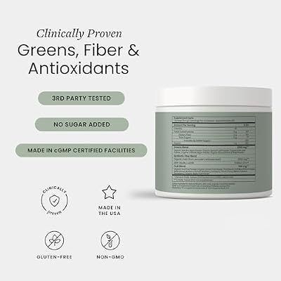 Perelel Synbiotic Greens Powder, Superfood Blend with Fruits, Vegetables, Probiotics, Fiber, Spirulina & Chlorella, Daily Greens Supplement, Soy & Gluten Free, Non GMO, Acai Berry Flavor, 30 Servings
