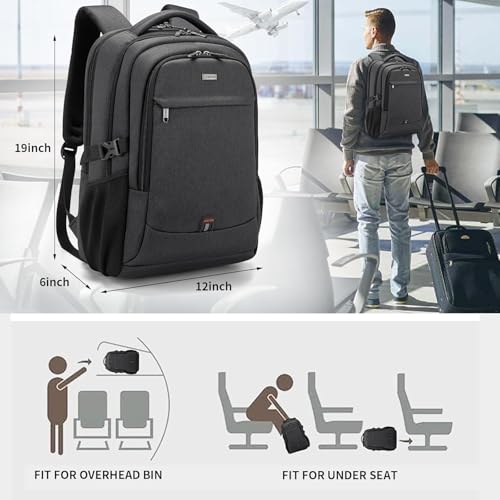 Image of DUSLANG 17 Inch Laptop Backpack for Travel Water Resistant College Backpack for Men Women Laptop Bag with USB Charging Port black lock,Black
