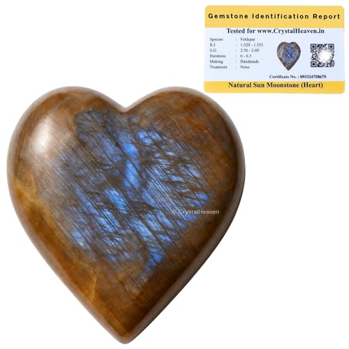 Image of Crystal Heaven Certified Sun Moonstone Heart Palm Pebbles Stones For Anxiety Stress Relief Massage - Aaa Grade Original Healing Gemstone Agate Heart Palm Stone For Yoga Meditation Spiritual