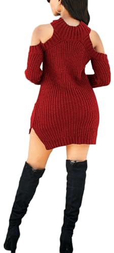 Image of sexycherry Sweater Dresses for Women Casual Sexy Off Shoulder Long Sleeve Knit Pullover Winter Pullover Dress