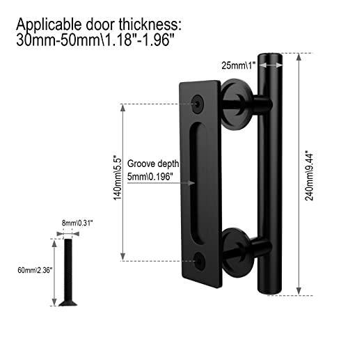 WOLFBIRD 24CM Sliding Door Handle Black Double Sided Barn Door Pull Flush Handle Embedded Carbon Steel, 24cm/9.5'' carbon steel - Image 4