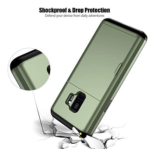 Nvollnoe For Samsung S9 Case With Card Holder 5.8 Inch Dual Layer Heavy Duty Protective Galaxy S9 Case Hidden Card Slot Slim Wallet Case For Samsung S9 For Women&Men(Green) #TOP4