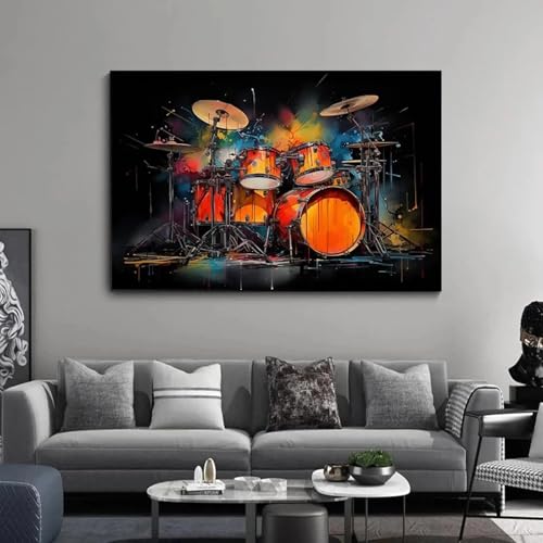 Tableau guitare et batterie coloré pour créer un studio de musique à la maison
