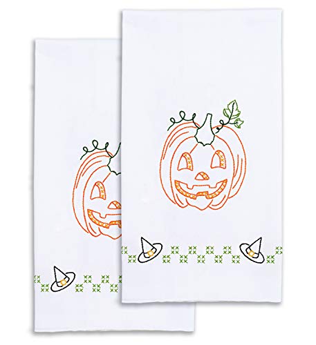 Jack Dempsey Needle Art Halloween Embroidery Towels, white