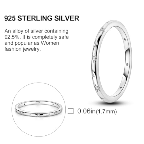Parmuz 925 Sterling Silver Rings for Woman Dainty Stackable CZ Star Moon Cross Eternity Engagement Bands Ring for Her4
