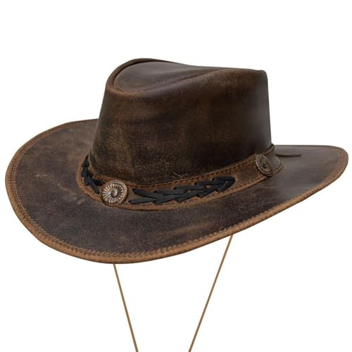Chapeau de cowboy en cuir marron à large bord façonnable pour se protéger du soleil