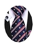Barry.Wang America Tie Sets for Men Silk Stripe Necktie Woven Handkerchief Cufflinks Formal Business Wedding Fashion