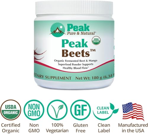 Image of Peak Pure & Natural Peak Organic Fermented Beets - Organic Fermented Beet Powder Superfood Drink Powder - Nitric Oxide Supplement Support for Normal Blood Pressure