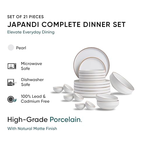 Image of Shay Modern Ceramic Dinner Set, 21 Pcs, White | Crockery Set for Gifting & Dining| Premium Ceramic Dinner Set | Matte Finish (Japandi Dinner Set - White, 21 Piece)